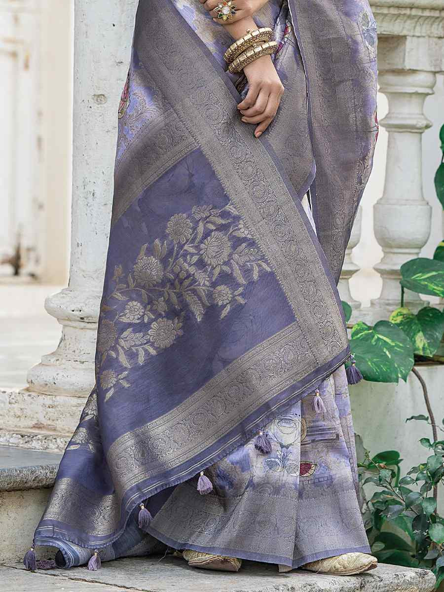 Blue Silk Handwoven Festival Wedding Fancy Heavy Border Saree