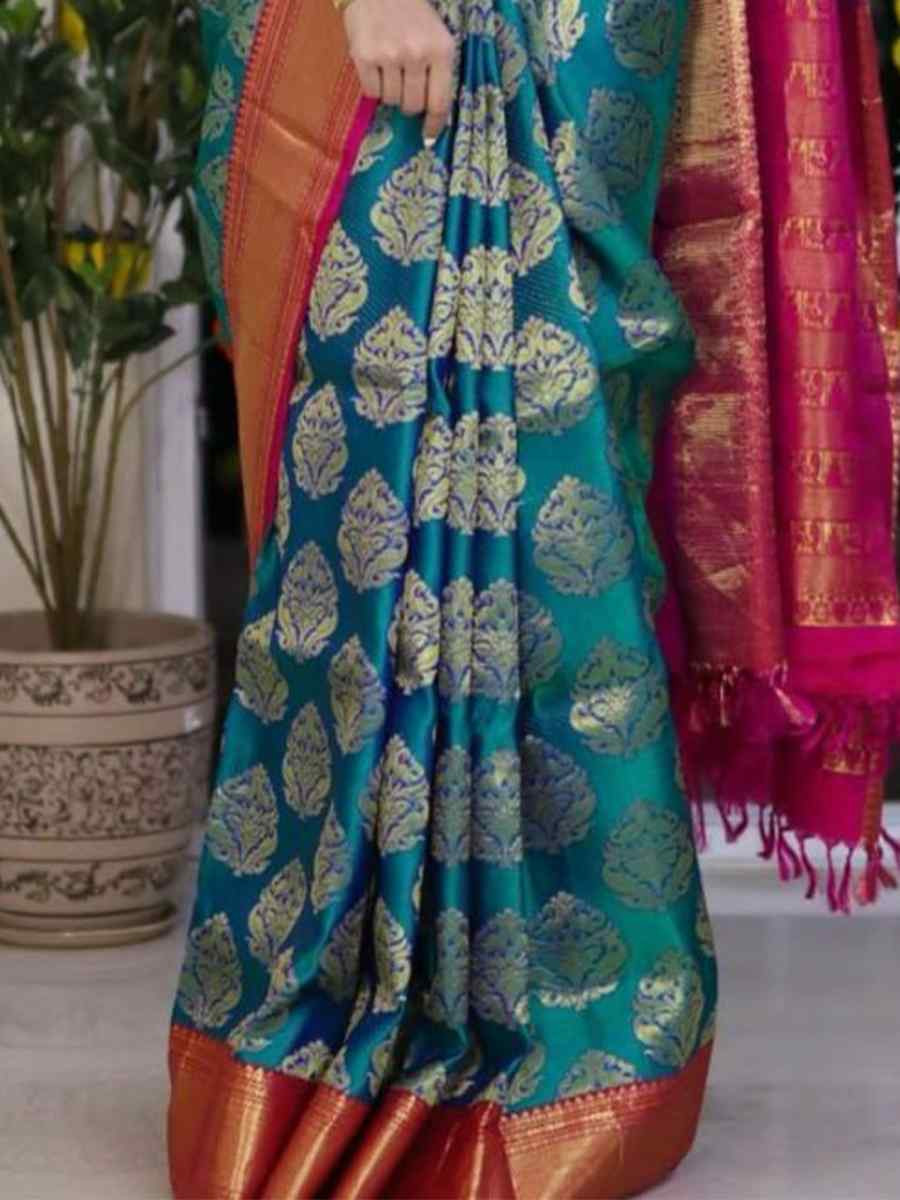 Blue Silk Handwoven Festival Wedding Fancy Heavy Border Saree