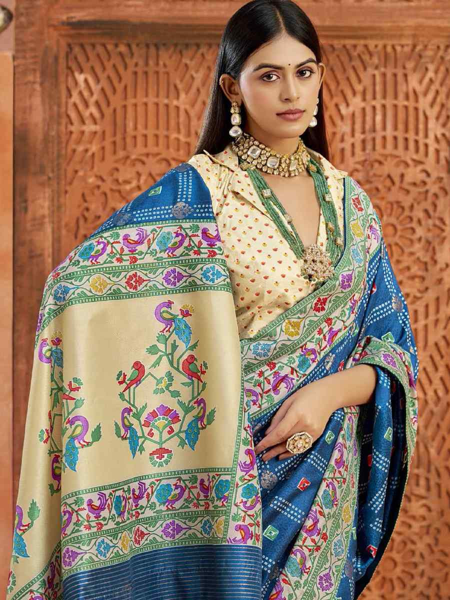 Blue Silk Handwoven Festival Wedding Fancy Heavy Border Saree