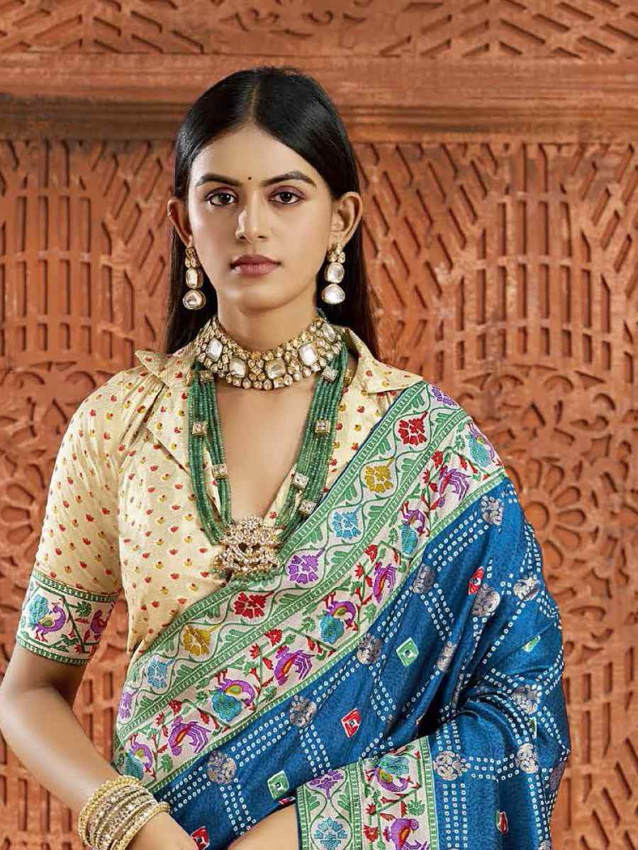 Blue Silk Handwoven Festival Wedding Fancy Heavy Border Saree