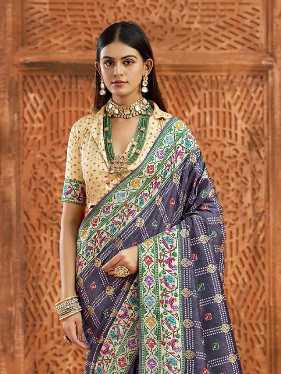 Blue Silk Handwoven Festival Wedding Fancy Heavy Border Saree