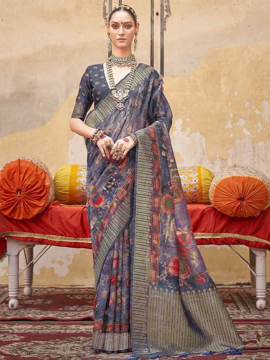 Blue Silk Handwoven Festival Wedding Fancy Heavy Border Saree