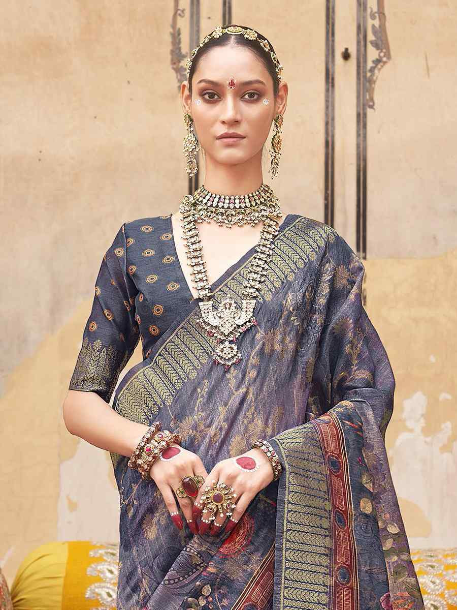 Blue Silk Handwoven Festival Wedding Fancy Heavy Border Saree