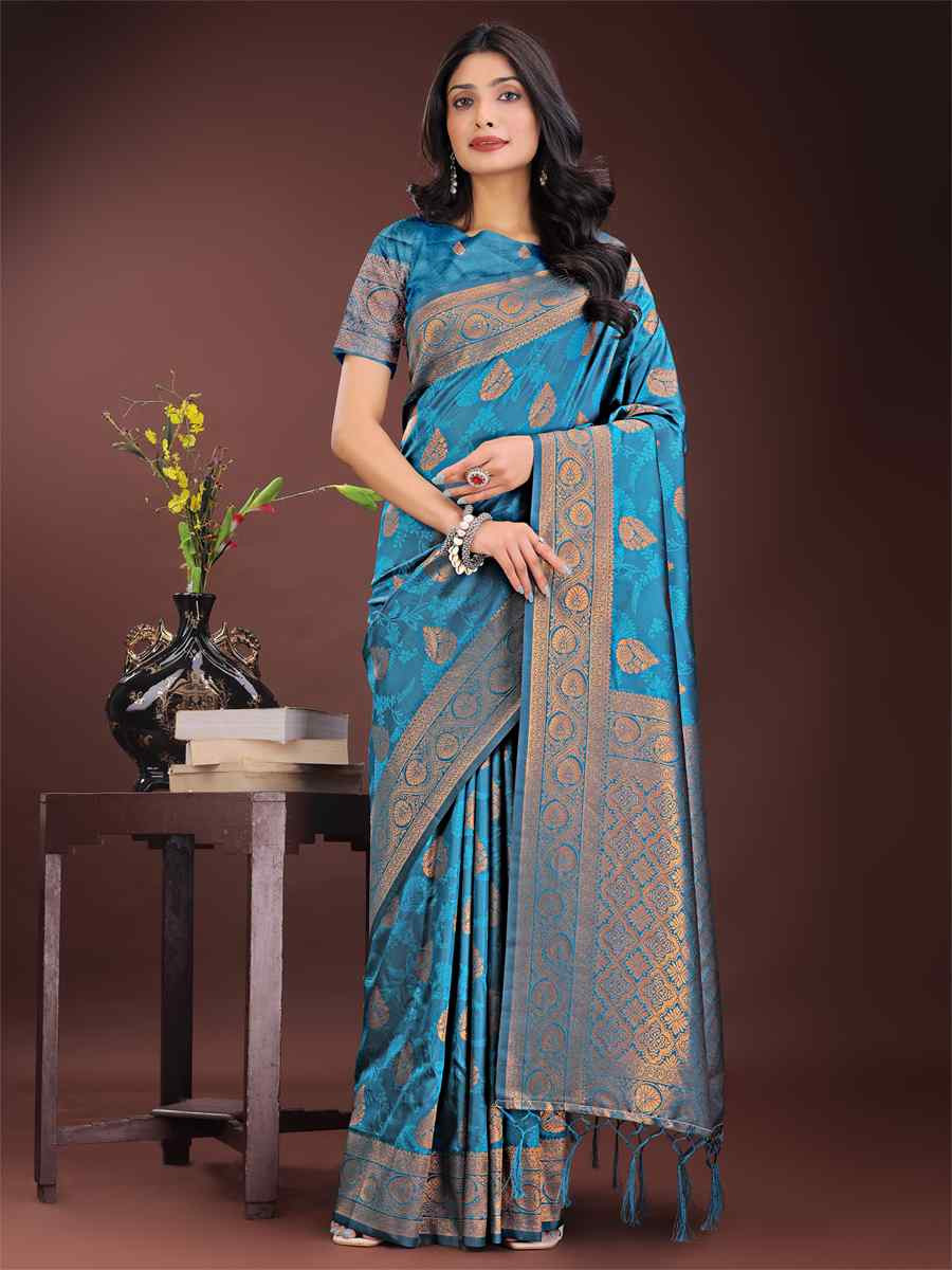 Blue Silk Handwoven Festival Wedding Fancy Heavy Border Saree