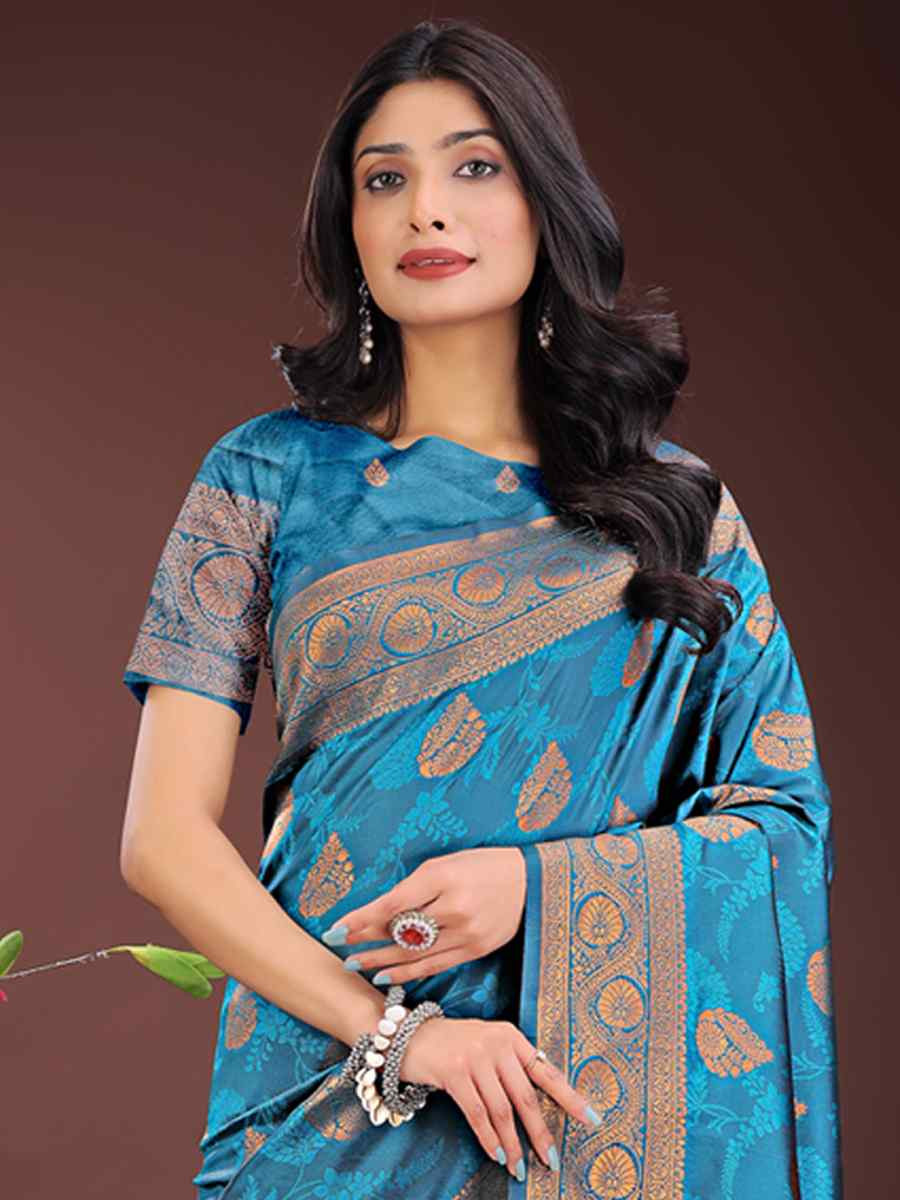 Blue Silk Handwoven Festival Wedding Fancy Heavy Border Saree