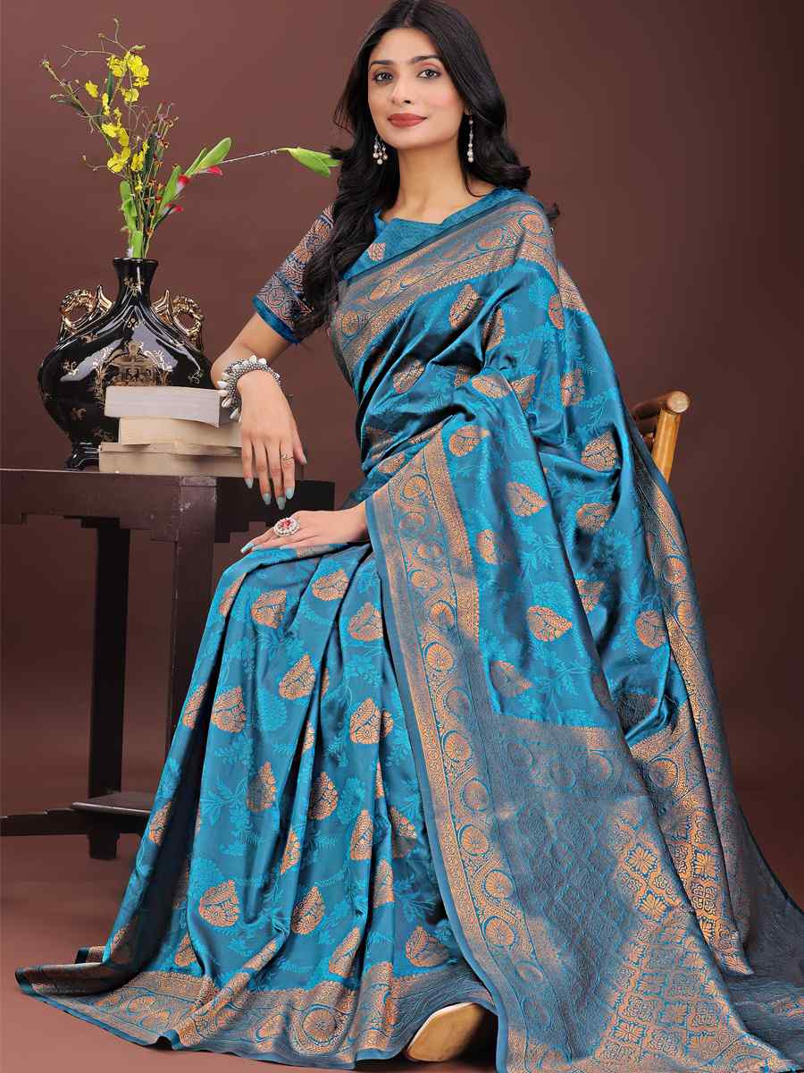 Blue Silk Handwoven Festival Wedding Fancy Heavy Border Saree