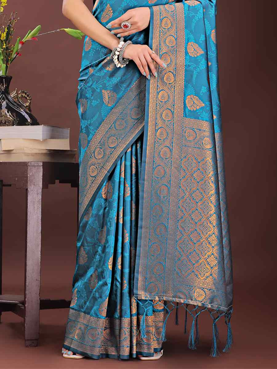 Blue Silk Handwoven Festival Wedding Fancy Heavy Border Saree