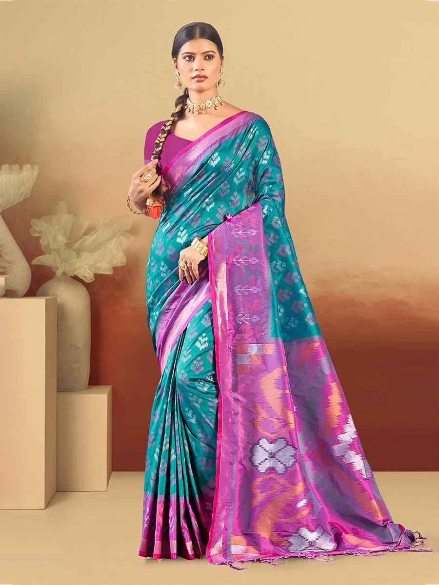Blue Silk Handwoven Festival Wedding Fancy Heavy Border Saree