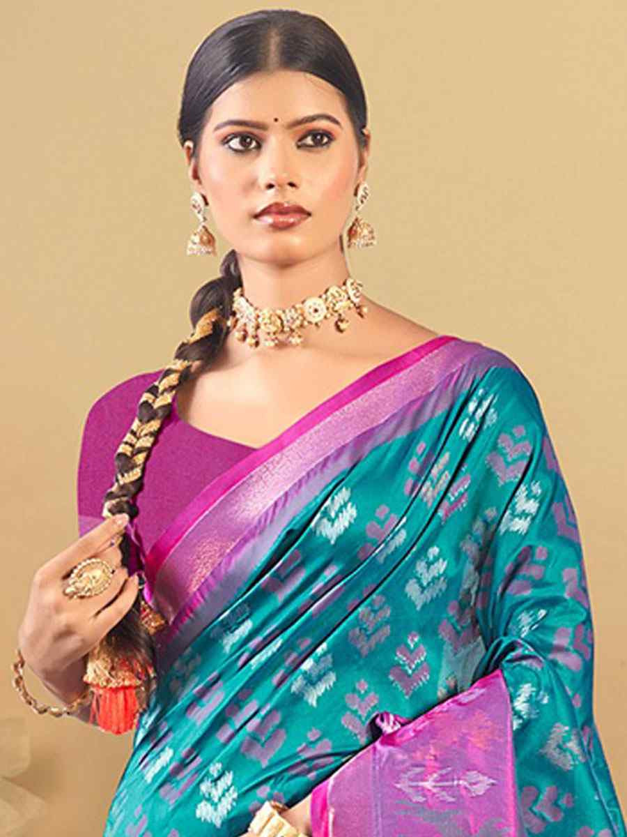 Blue Silk Handwoven Festival Wedding Fancy Heavy Border Saree