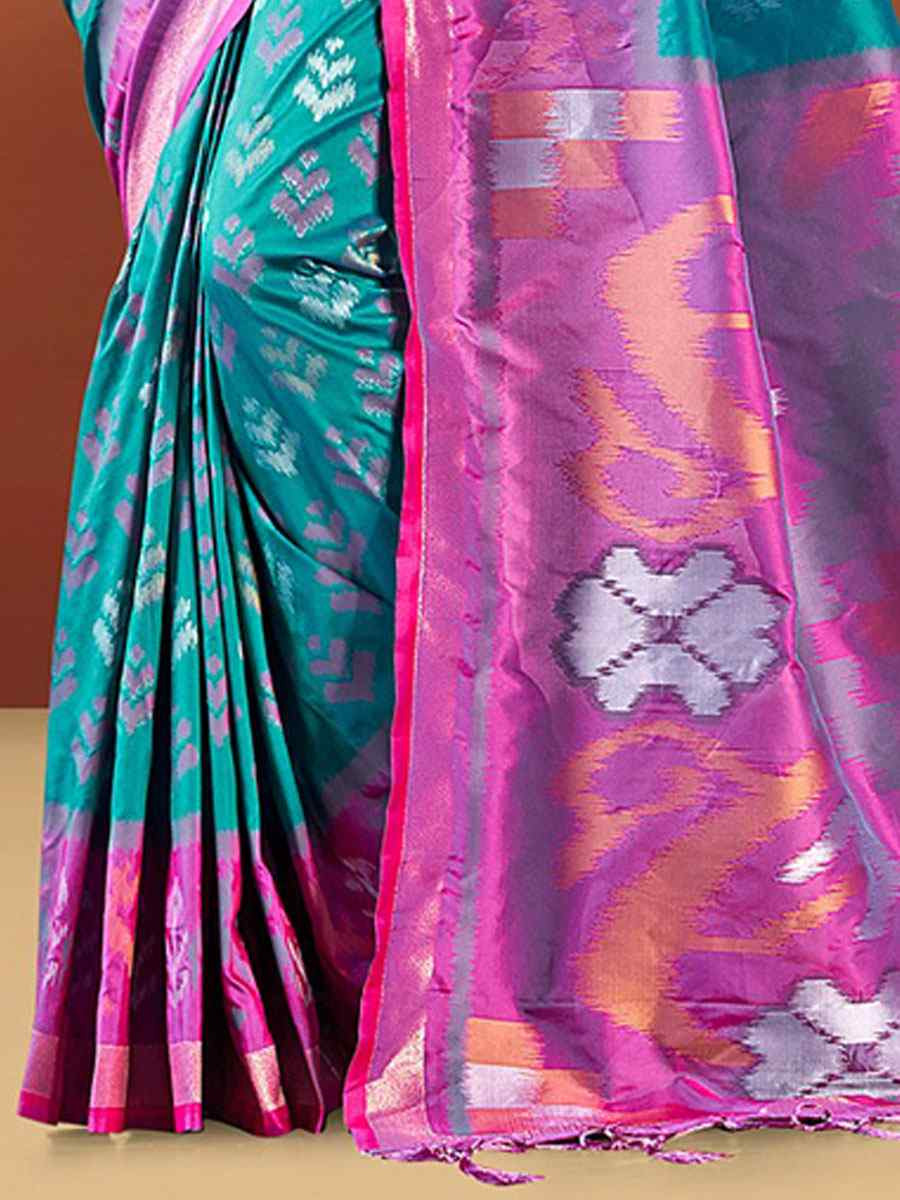 Blue Silk Handwoven Festival Wedding Fancy Heavy Border Saree