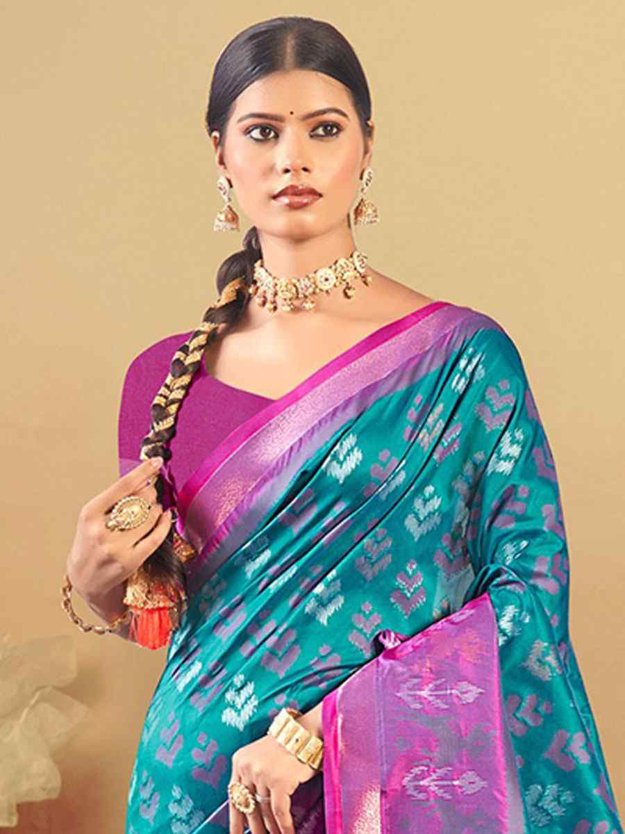 Blue Silk Handwoven Festival Wedding Fancy Heavy Border Saree