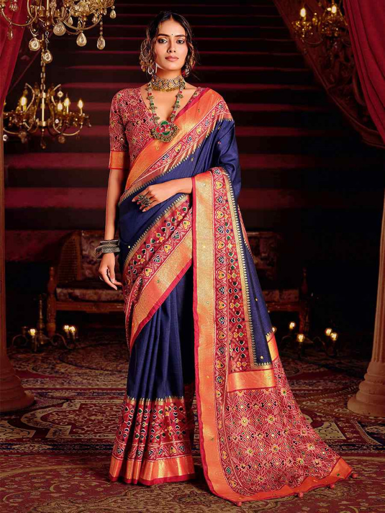 Blue Silk Handwoven Festival Wedding Fancy Heavy Border Saree