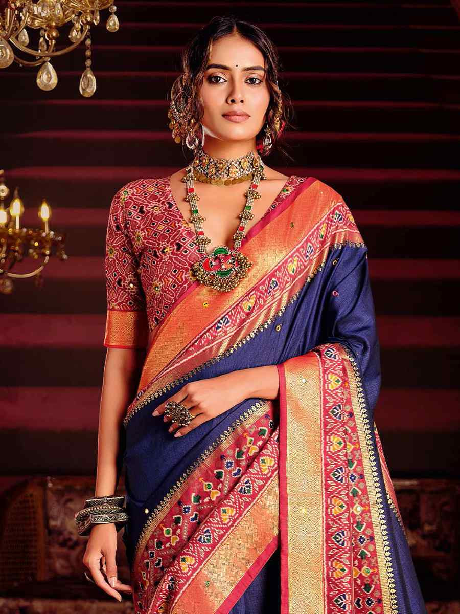 Blue Silk Handwoven Festival Wedding Fancy Heavy Border Saree