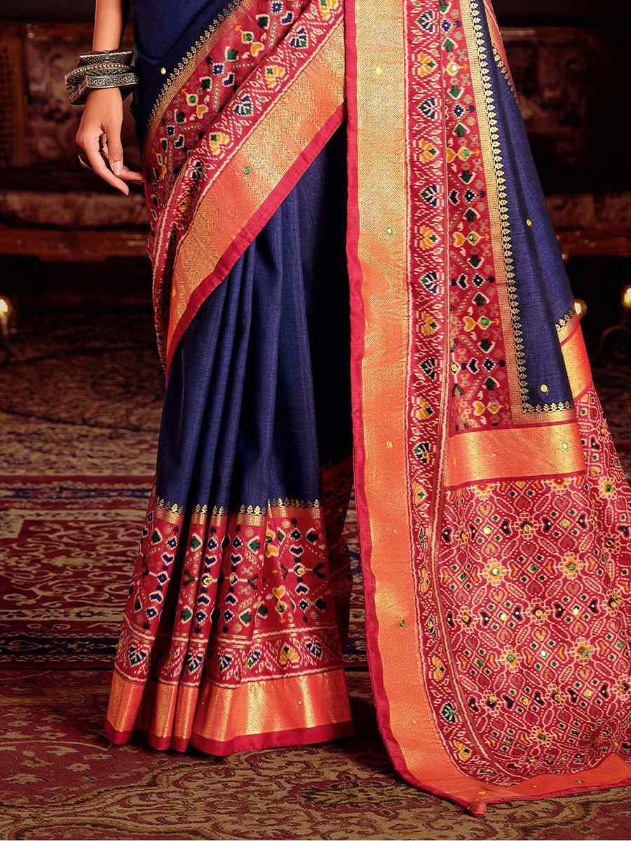 Blue Silk Handwoven Festival Wedding Fancy Heavy Border Saree