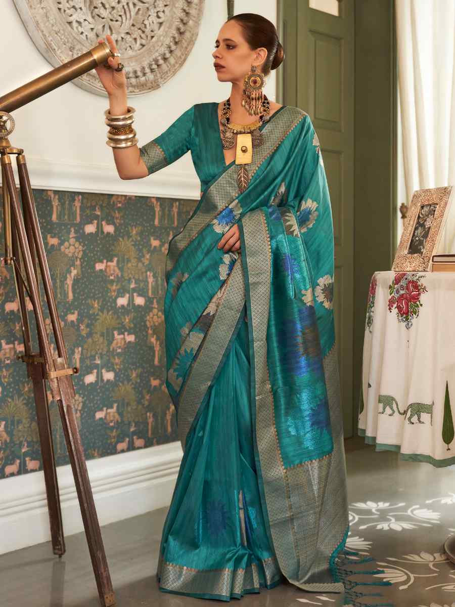 Blue Silk Handwoven Party Festival Heavy Border Saree