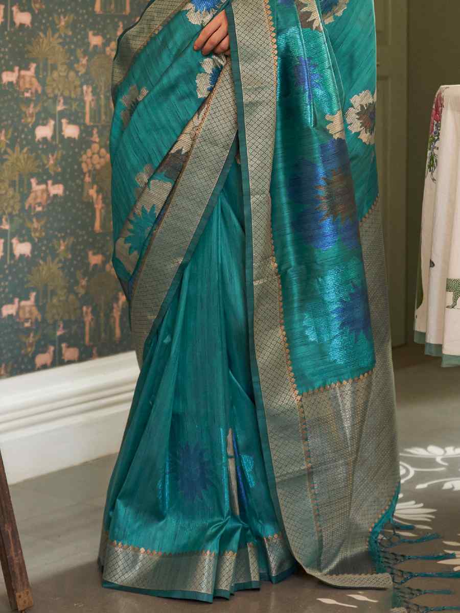 Blue Silk Handwoven Party Festival Heavy Border Saree