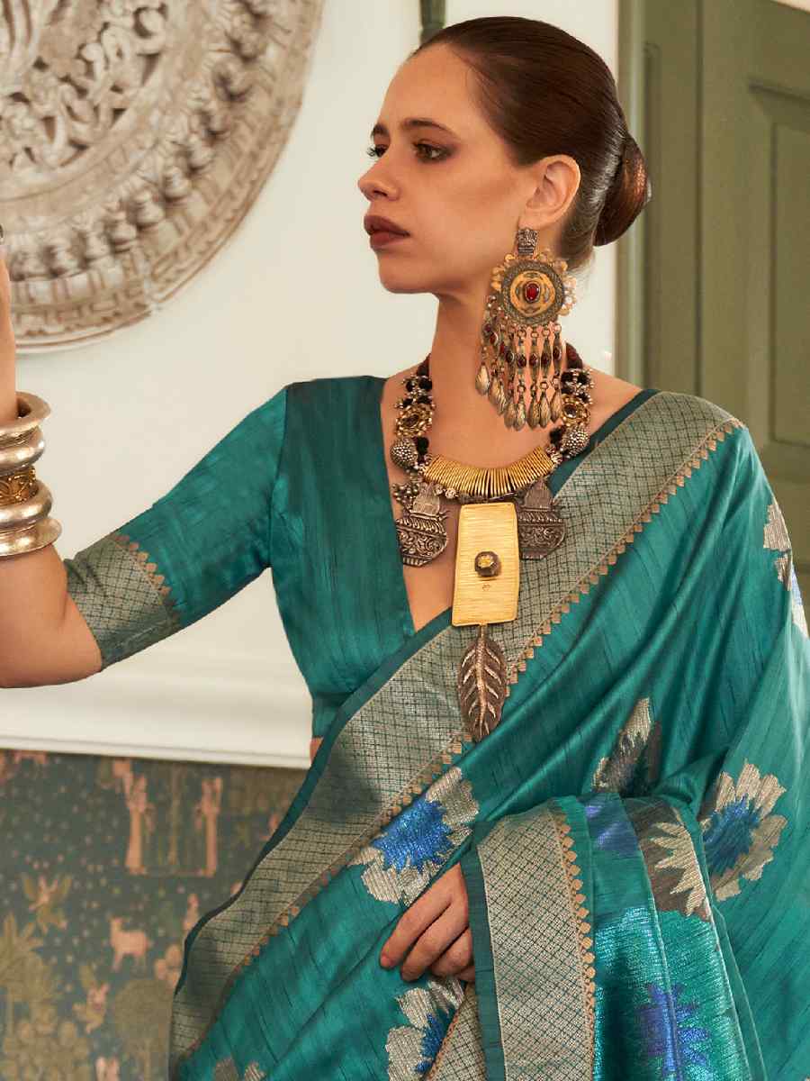 Blue Silk Handwoven Party Festival Heavy Border Saree