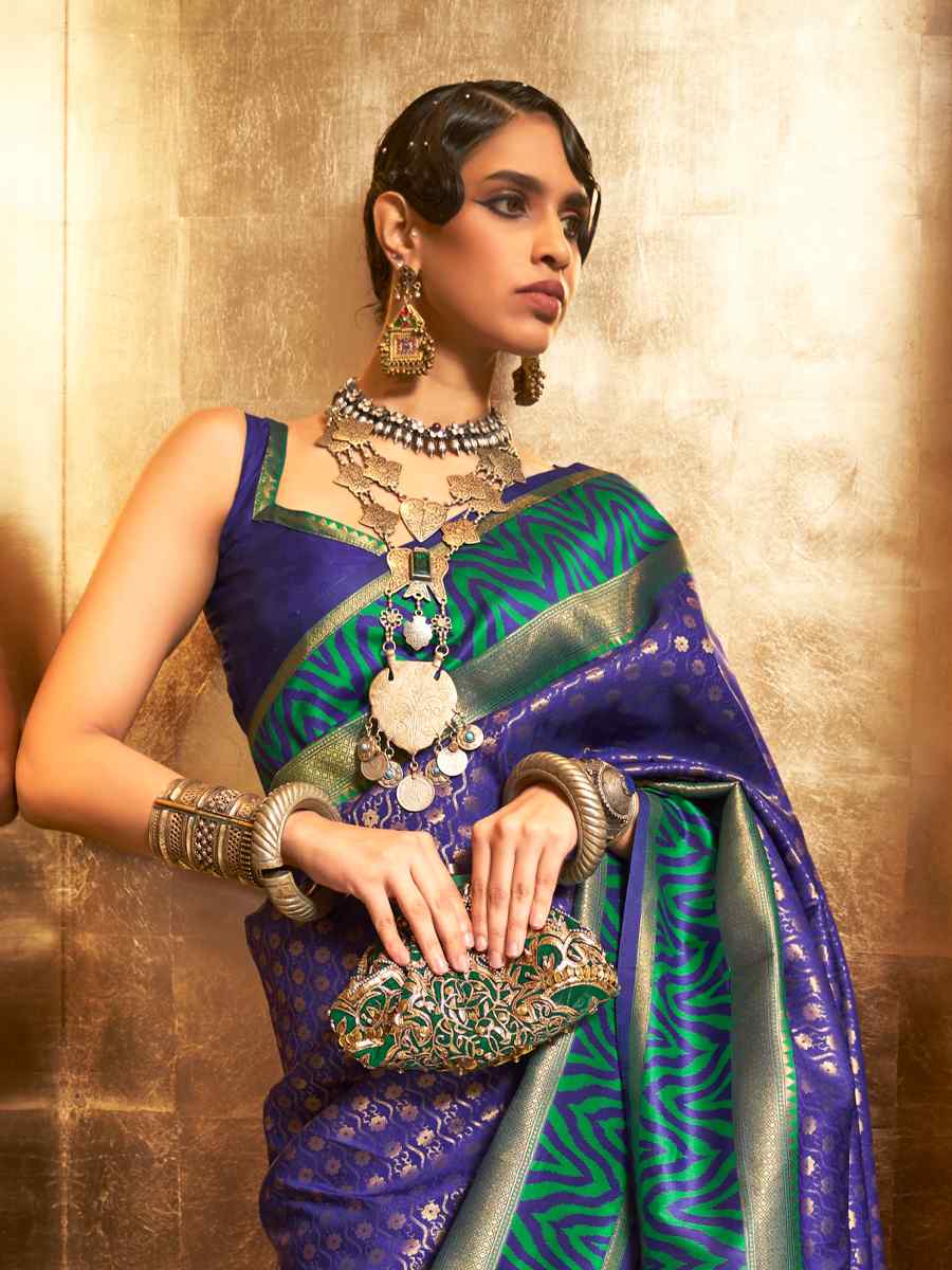 Blue Silk Handwoven Party Festival Heavy Border Saree