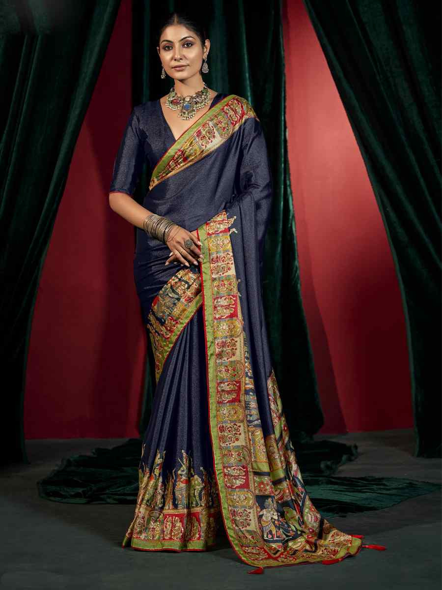 Blue Silk Handwoven Traditional Bridal Reception Festival Wedding Fancy Heavy Border Saree