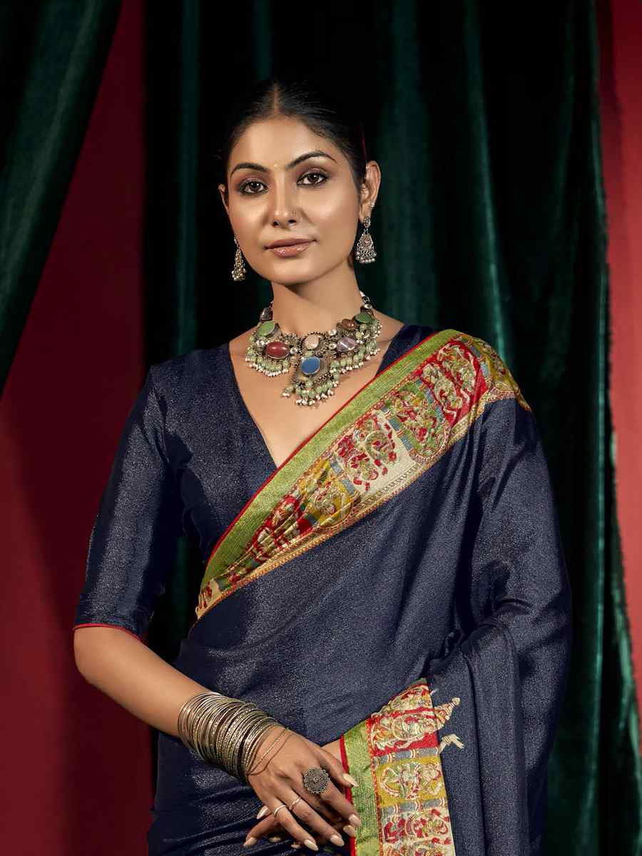 Blue Silk Handwoven Traditional Bridal Reception Festival Wedding Fancy Heavy Border Saree