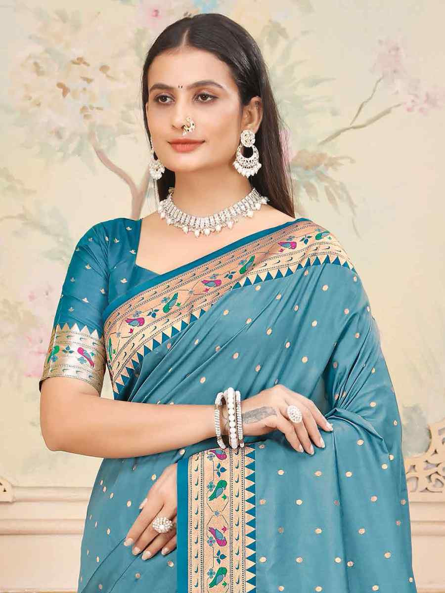 Blue Silk Handwoven Traditional Bridal Reception Festival Wedding Fancy Heavy Border Saree