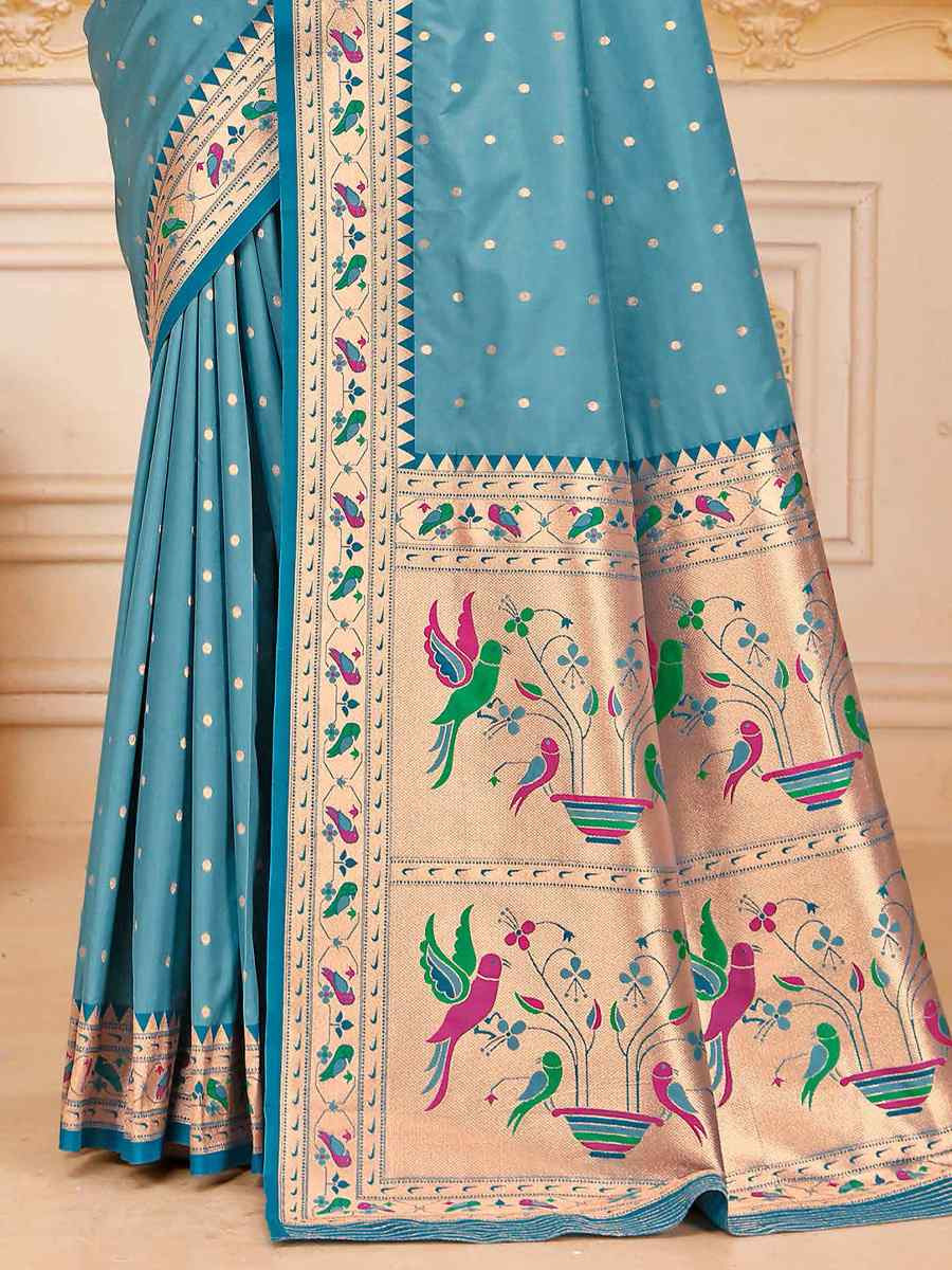 Blue Silk Handwoven Traditional Bridal Reception Festival Wedding Fancy Heavy Border Saree