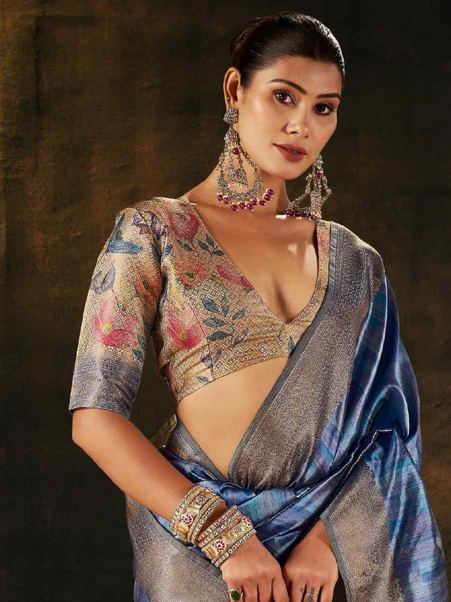 Blue Silk Handwoven Traditional Bridal Reception Festival Wedding Fancy Heavy Border Sarees