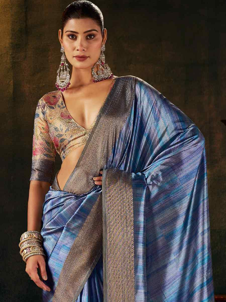 Blue Silk Handwoven Traditional Bridal Reception Festival Wedding Fancy Heavy Border Sarees