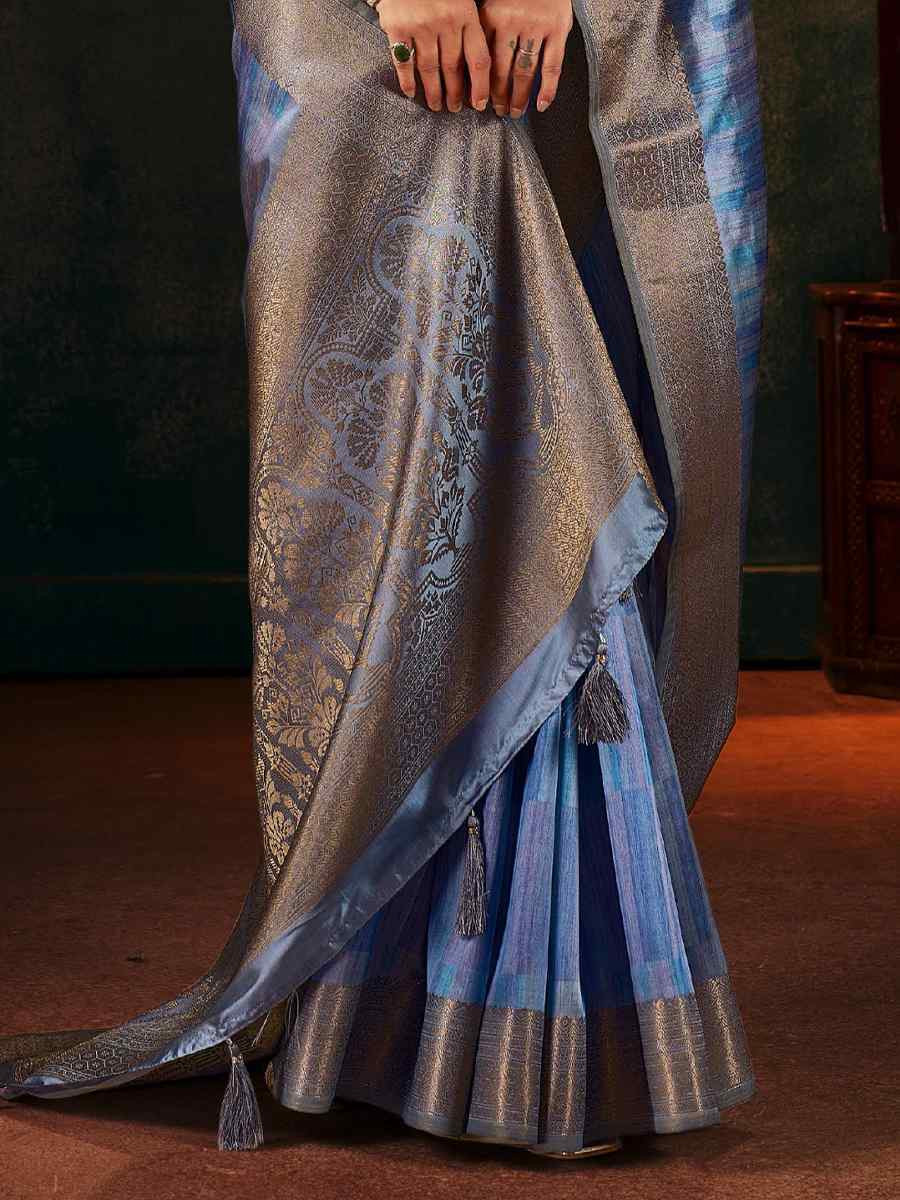 Blue Silk Handwoven Traditional Bridal Reception Festival Wedding Fancy Heavy Border Sarees