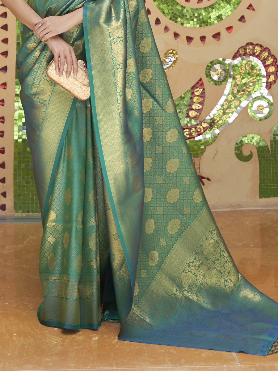 Blue Silk Handwoven Wedding Festival Heavy Border Saree