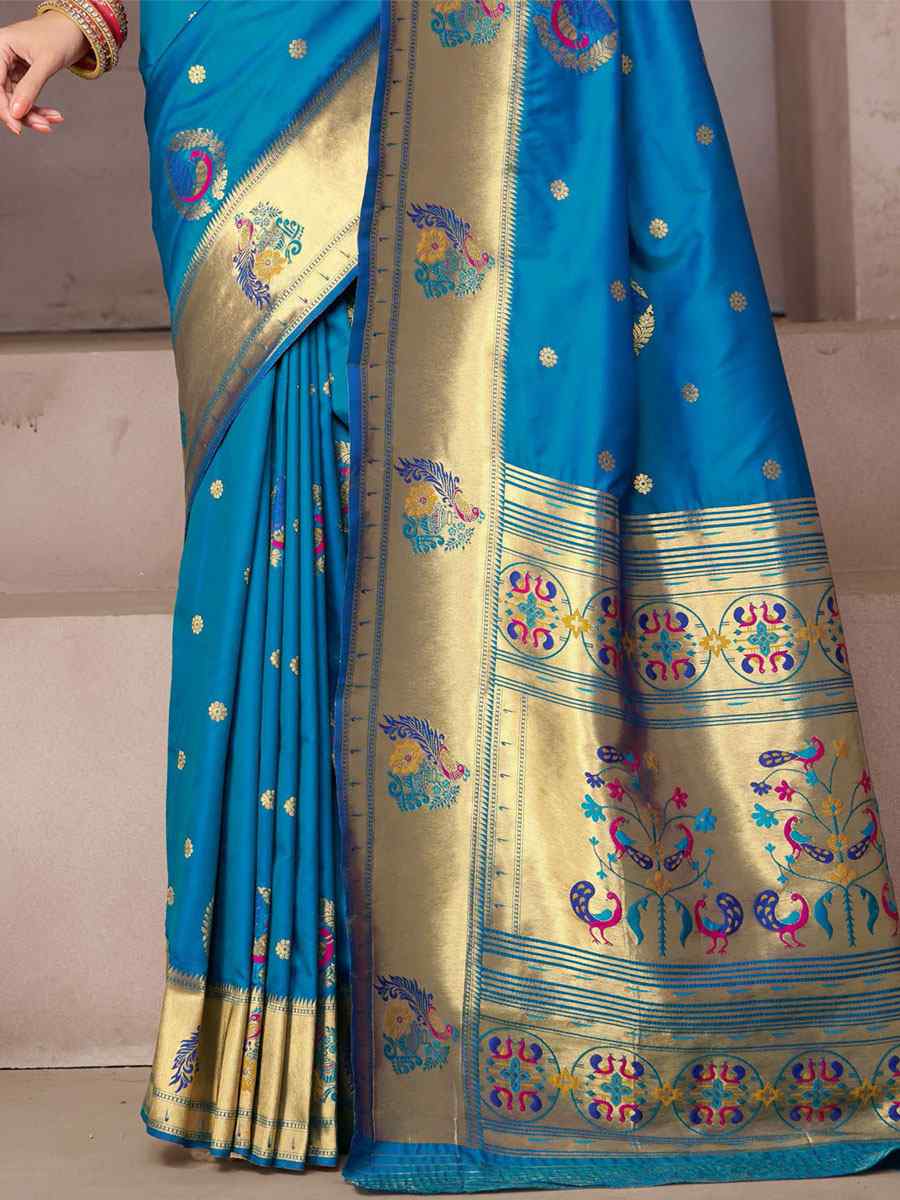 Blue Silk Handwoven Wedding Festival Heavy Border Saree