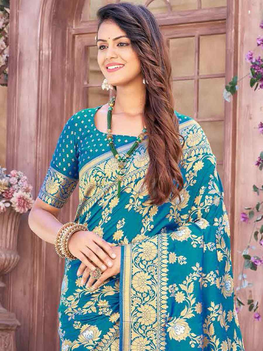 Blue Silk Handwoven Wedding Festival Heavy Border Saree