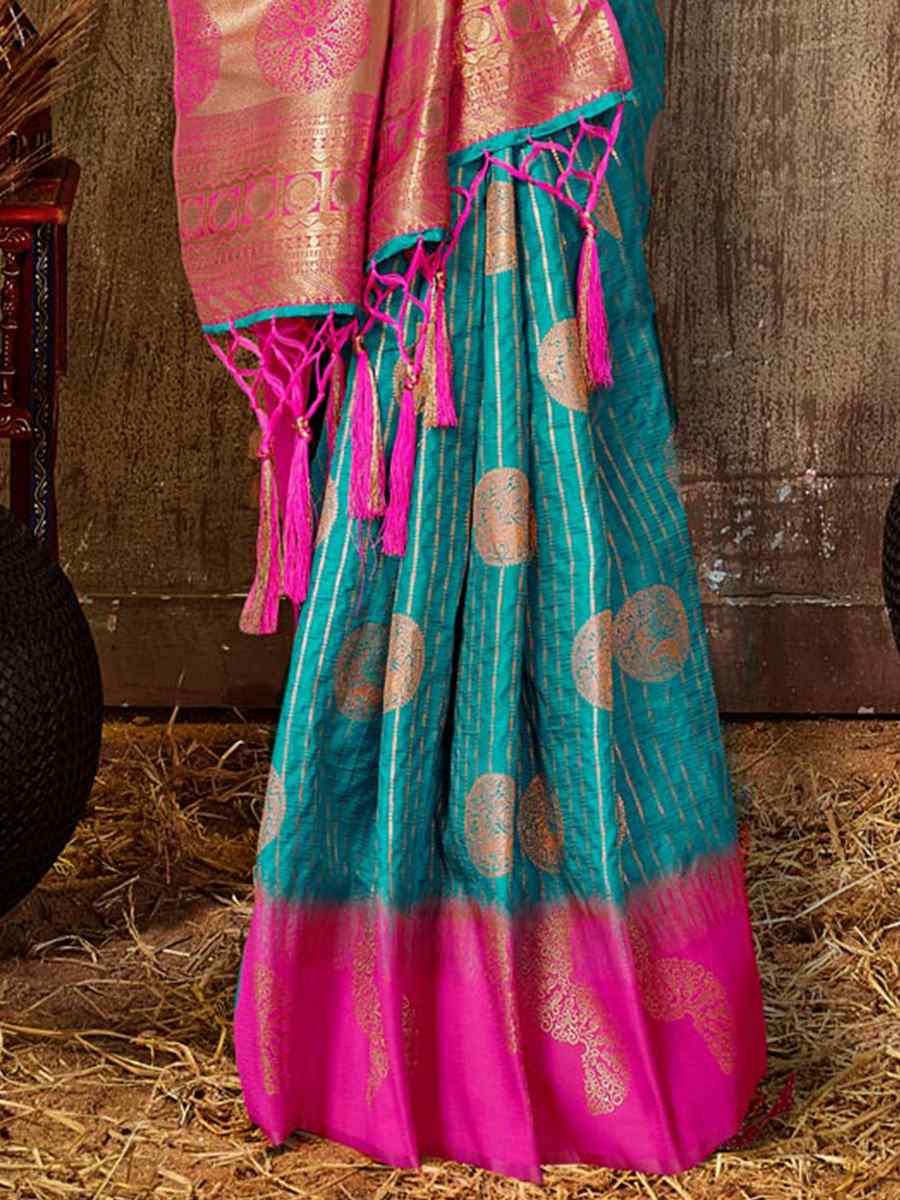 Blue Silk Handwoven Wedding Festival Heavy Border Saree