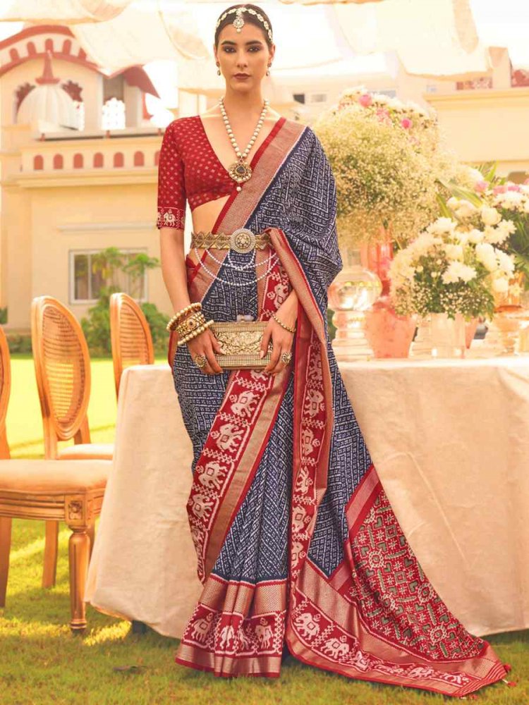 Blue Silk Handwoven Wedding Festival Heavy Border Saree