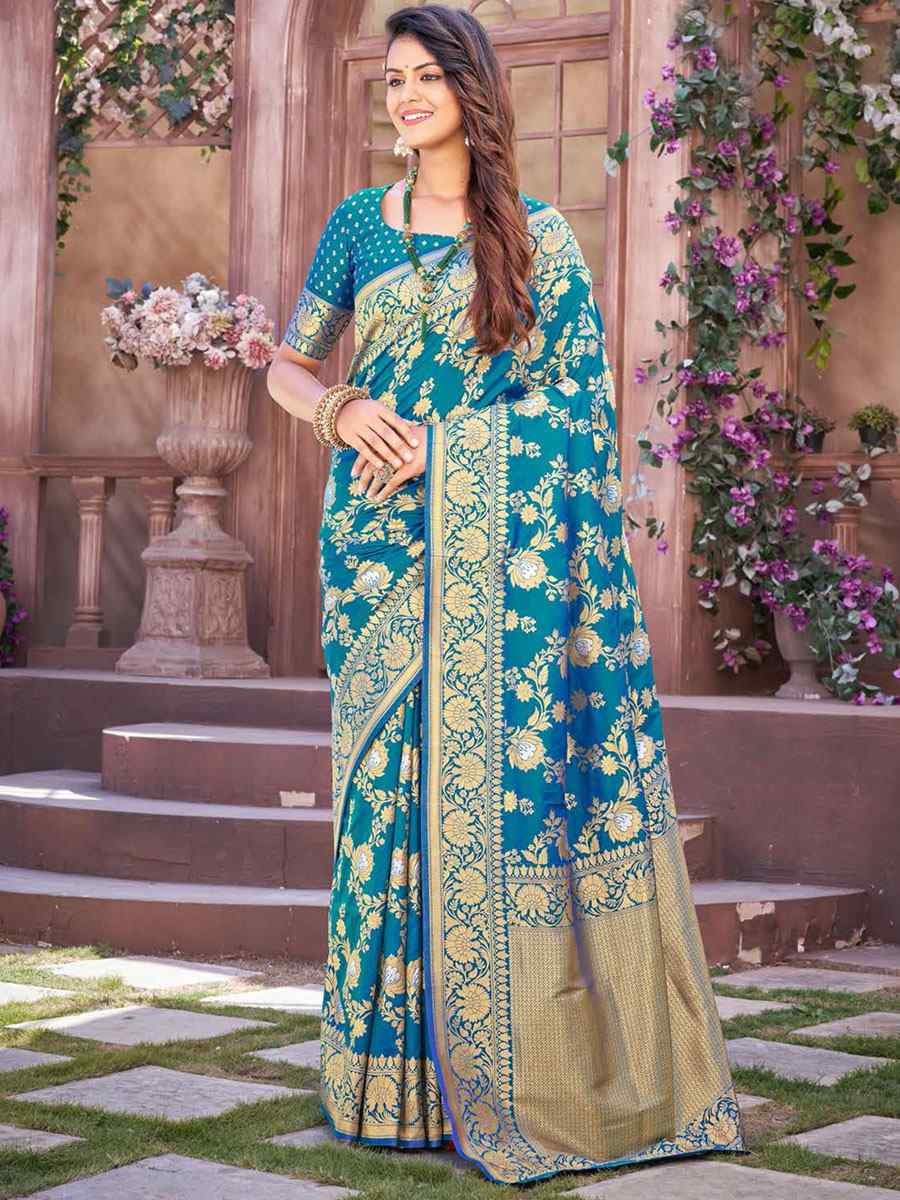 Blue Silk Handwoven Wedding Festival Heavy Border Saree