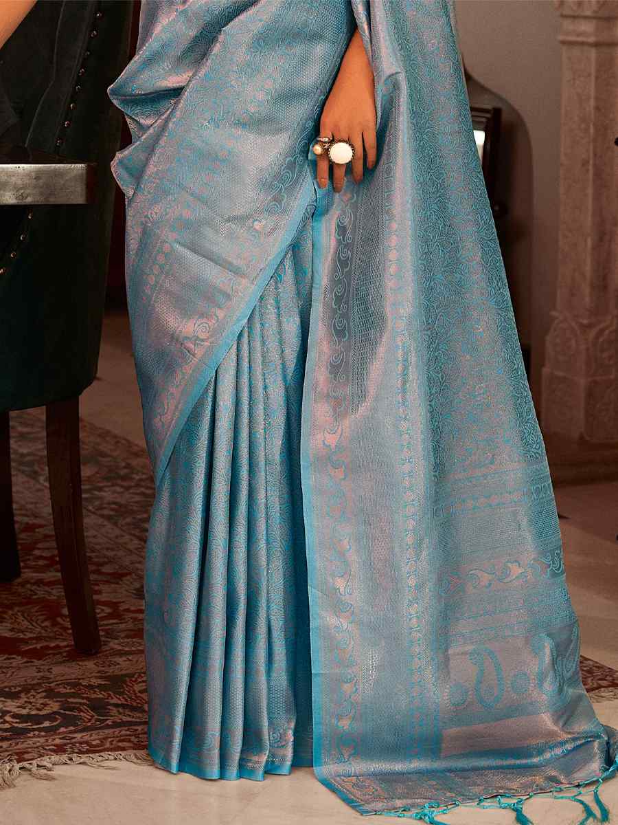 Blue Silk Handwoven Wedding Festival Heavy Border Saree