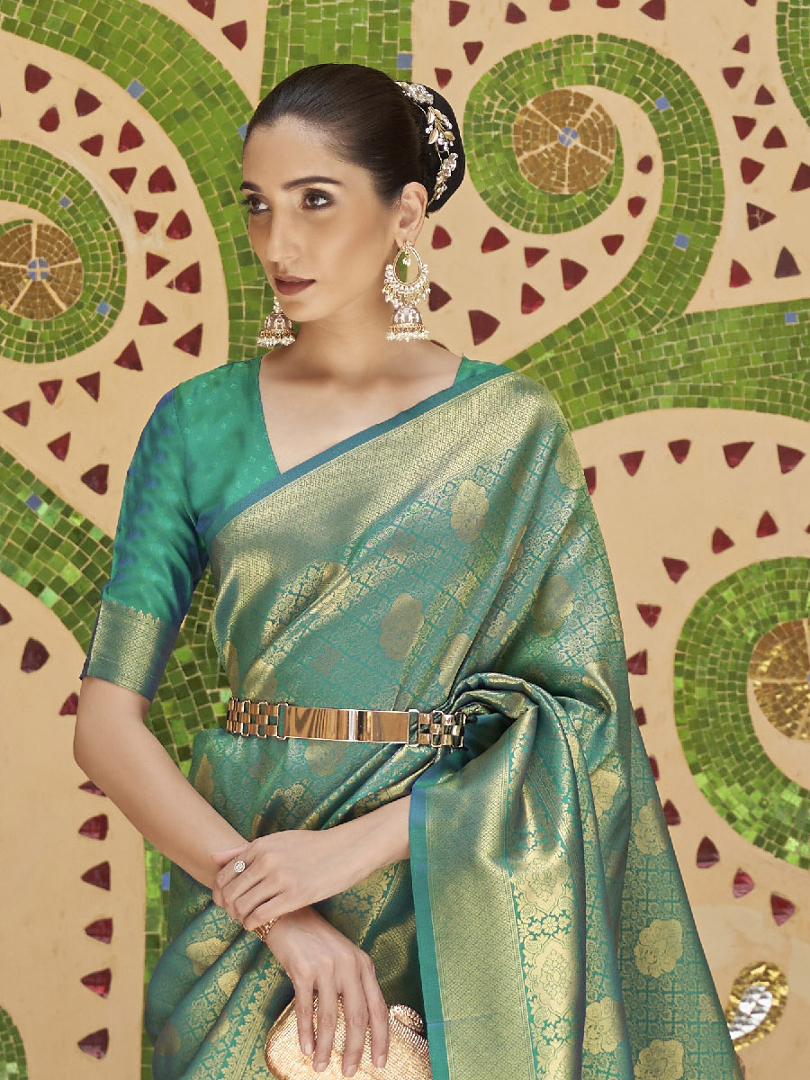 Blue Silk Handwoven Wedding Festival Heavy Border Saree