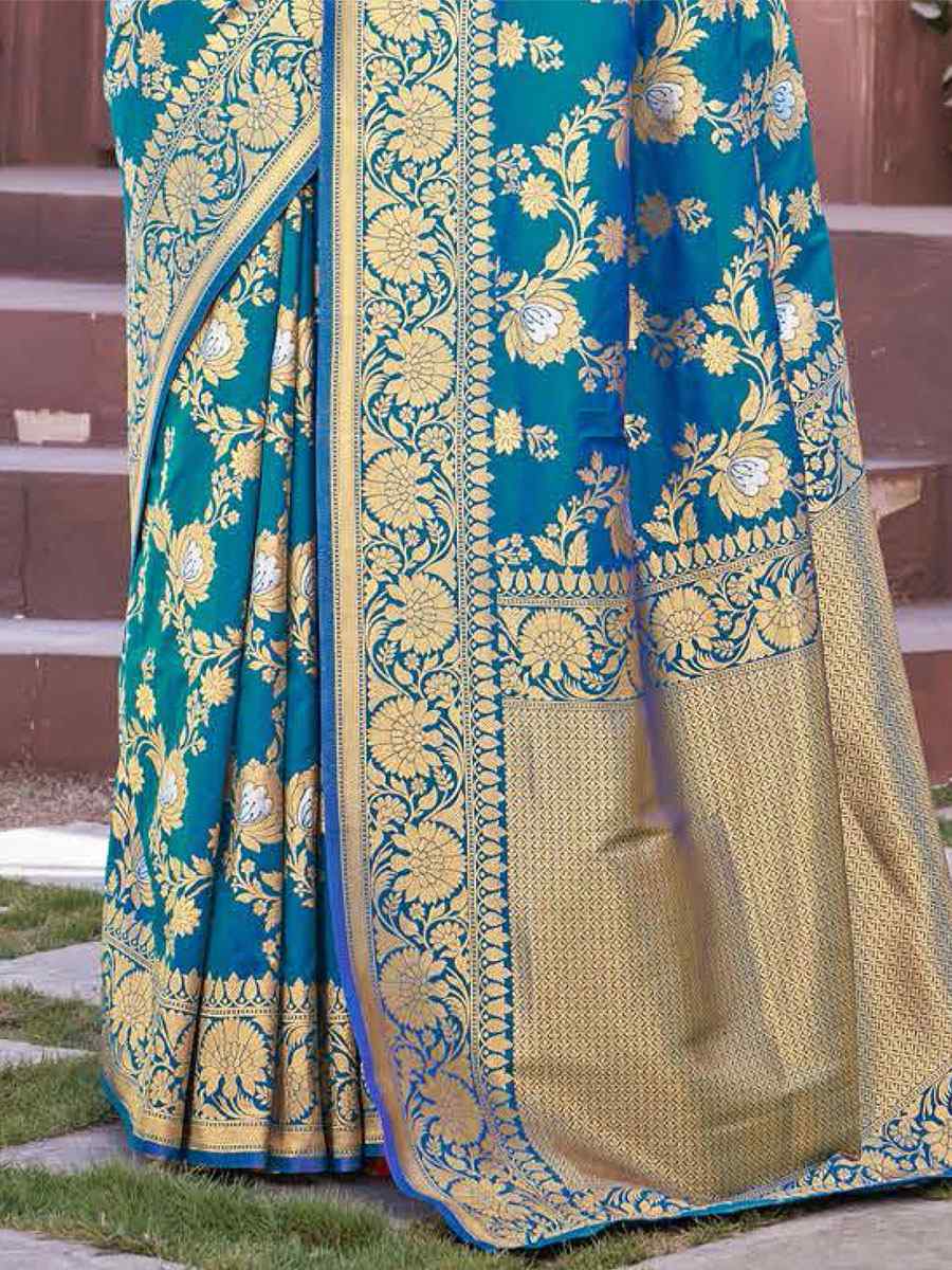 Blue Silk Handwoven Wedding Festival Heavy Border Saree