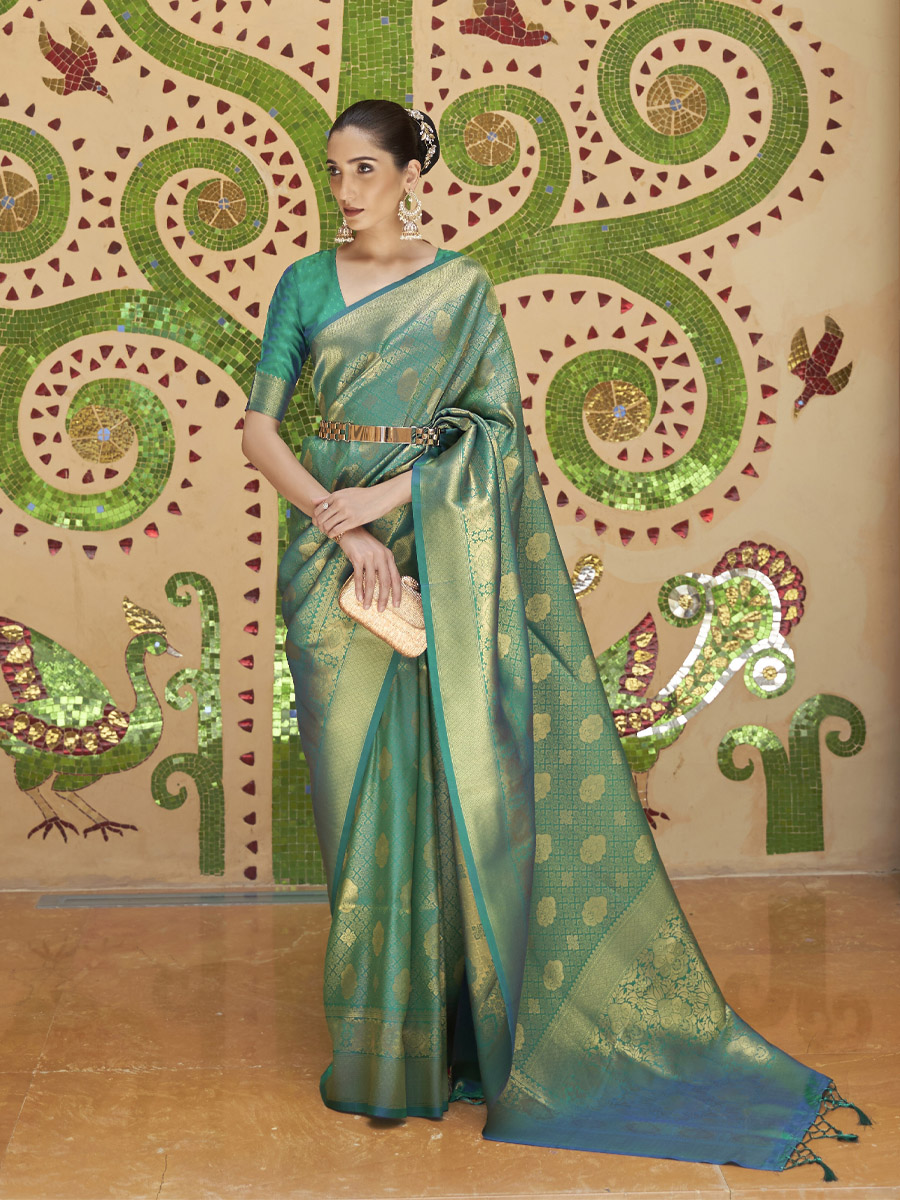 Blue Silk Handwoven Wedding Festival Heavy Border Saree