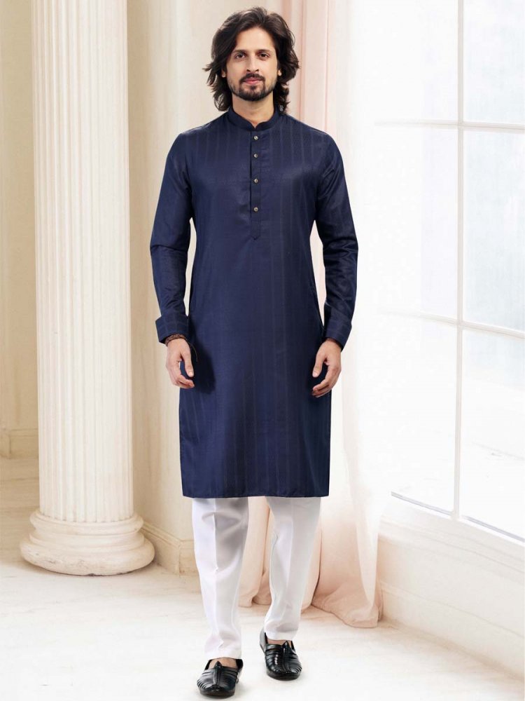 Blue Silk Woven Festival Casual Kurta