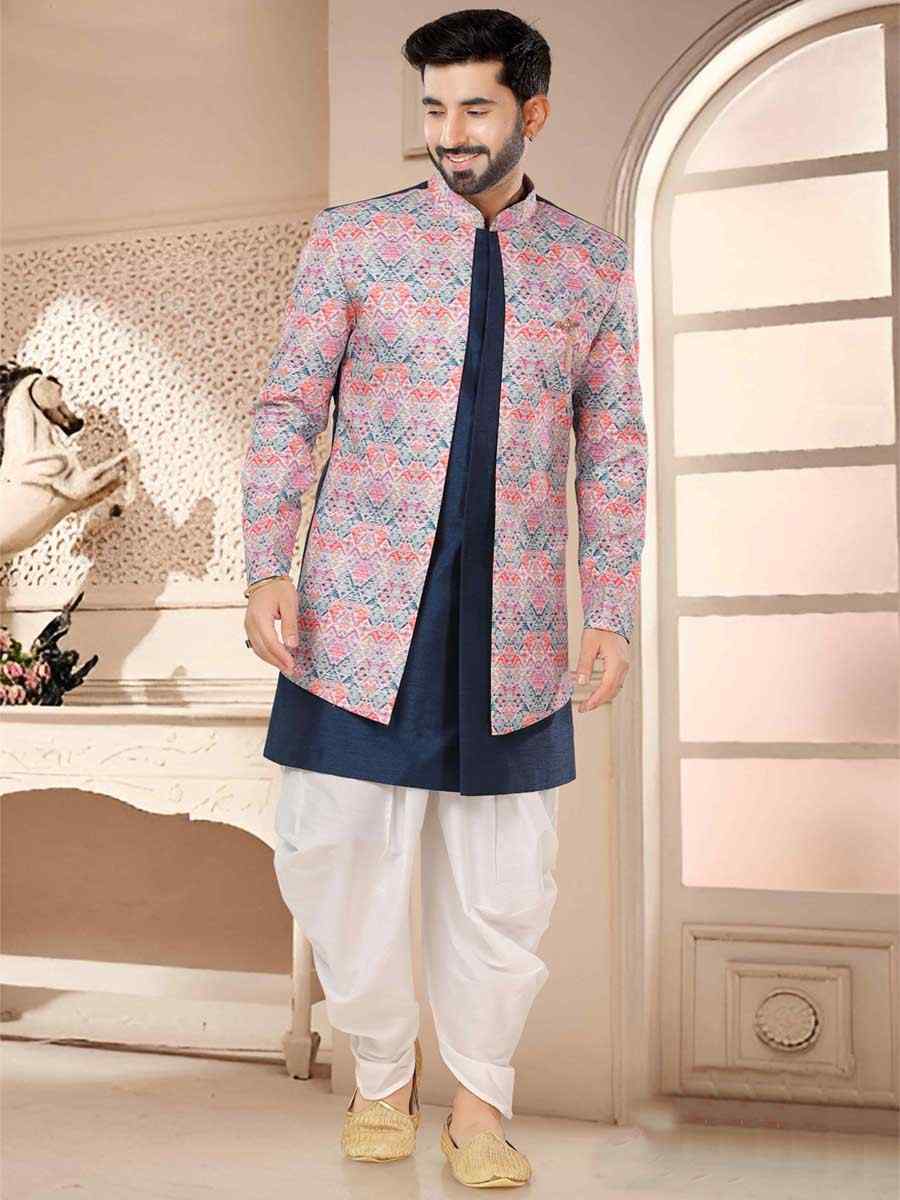 Blue Silk Woven Festival Wedding Kurta
