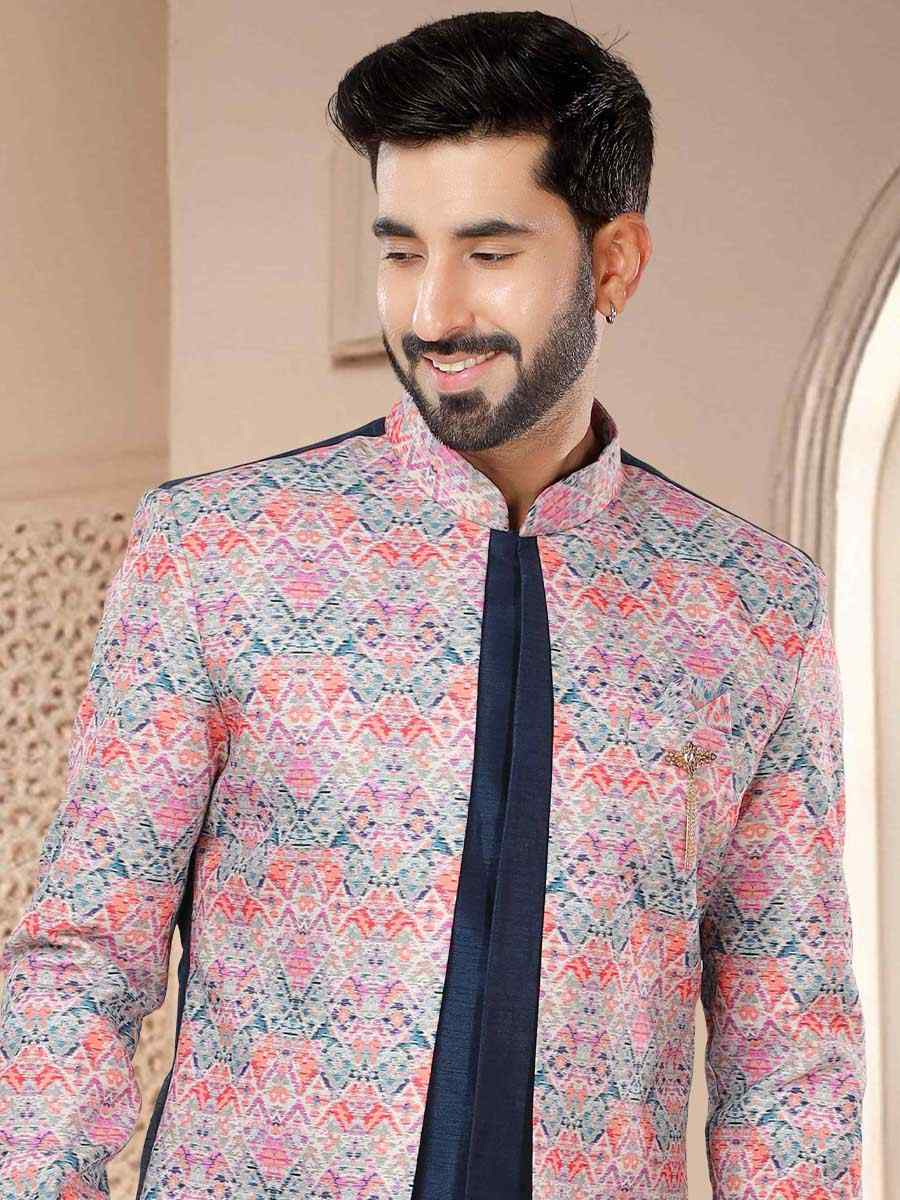 Blue Silk Woven Festival Wedding Kurta