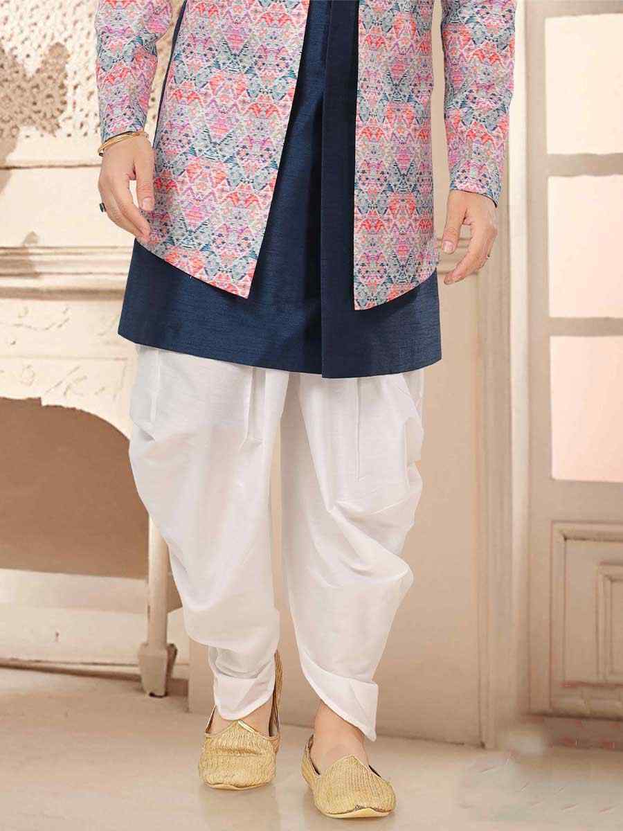 Blue Silk Woven Festival Wedding Kurta