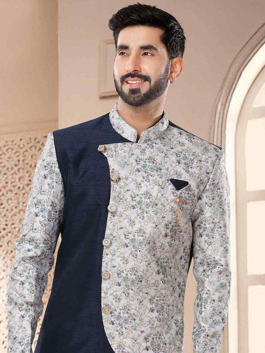 Blue Silk Woven Festival Wedding Kurta