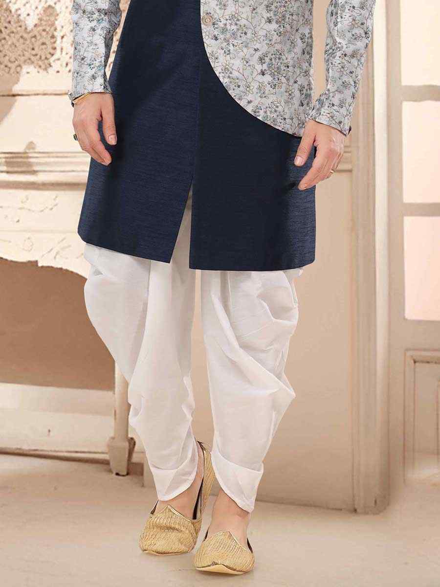 Blue Silk Woven Festival Wedding Kurta