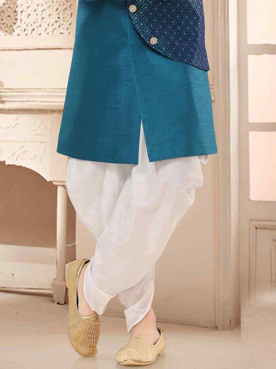 Blue Silk Woven Festival Wedding Kurta