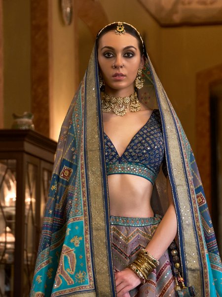 Blue Smooth Rajvadi Silk Embroidered Bridal Wedding Heavy Border Lehenga Choli