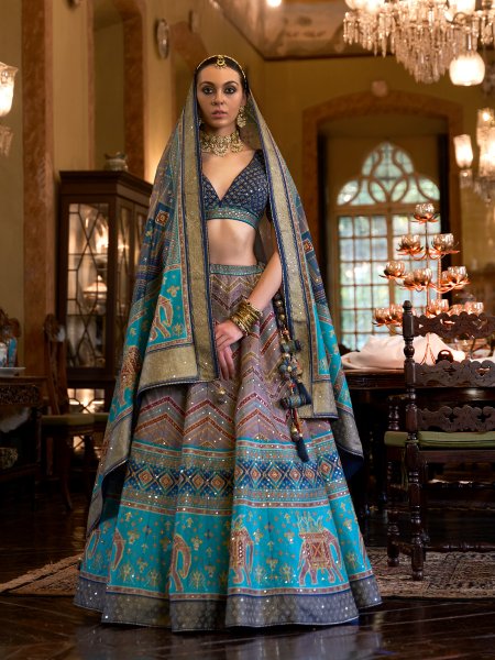 Blue Smooth Rajvadi Silk Embroidered Bridal Wedding Heavy Border Lehenga Choli