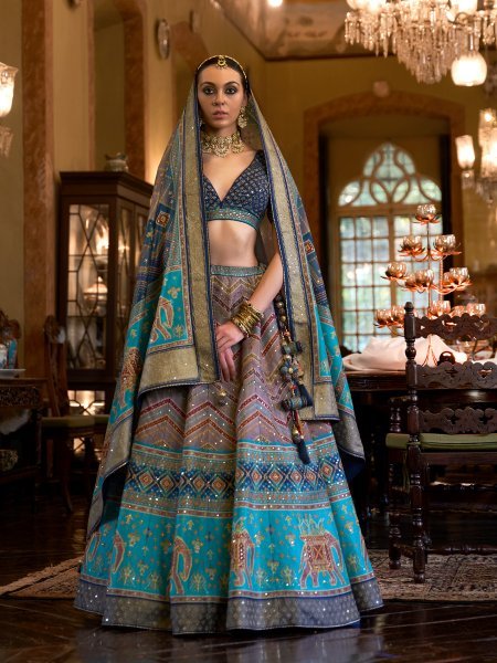 Blue Smooth Rajvadi Silk Embroidered Bridal Wedding Heavy Border Lehenga Choli