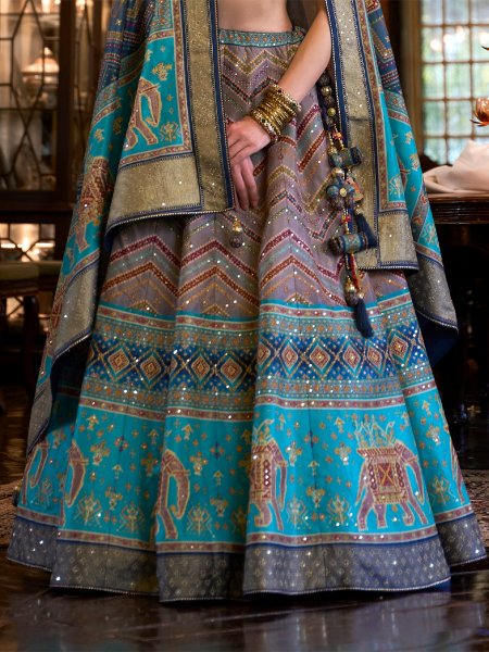 Blue Smooth Rajvadi Silk Embroidered Bridal Wedding Heavy Border Lehenga Choli